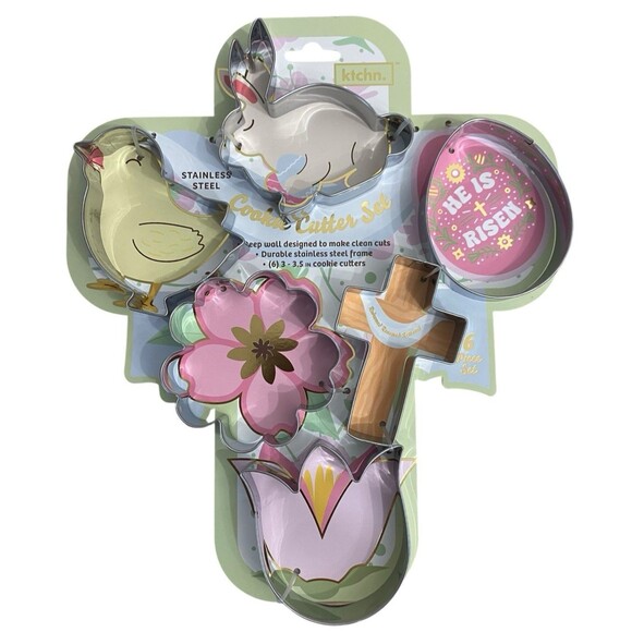 Easter Cookie Cutter Set 6pc Stainless Steel – Bunny, Chick, Cross, Flowers, Egg - Picture 1 of 7